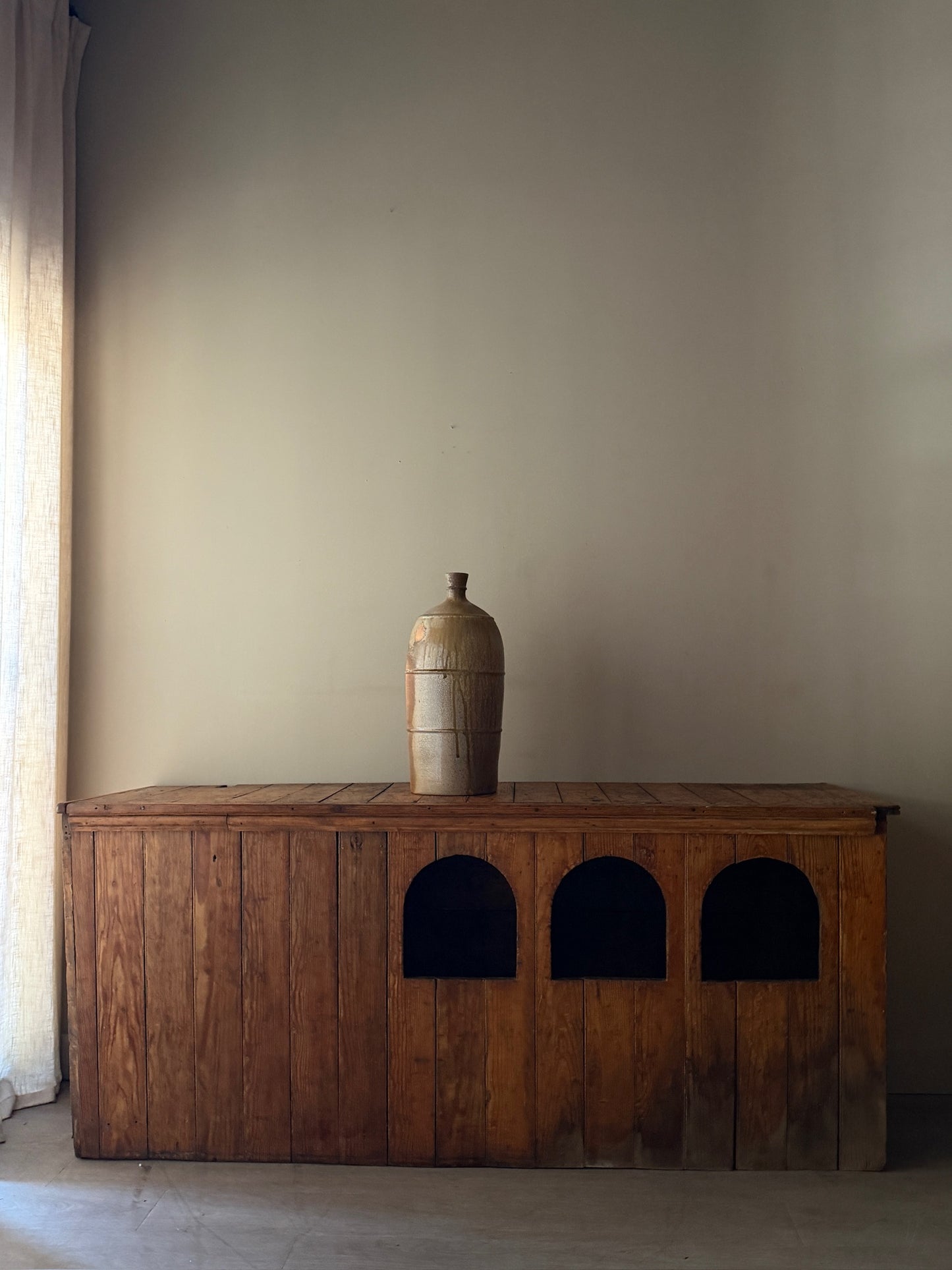 Yellow pine country store counter with cubbies