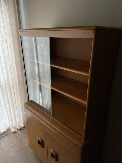 Heywood Wakefield maple two piece display cabinet