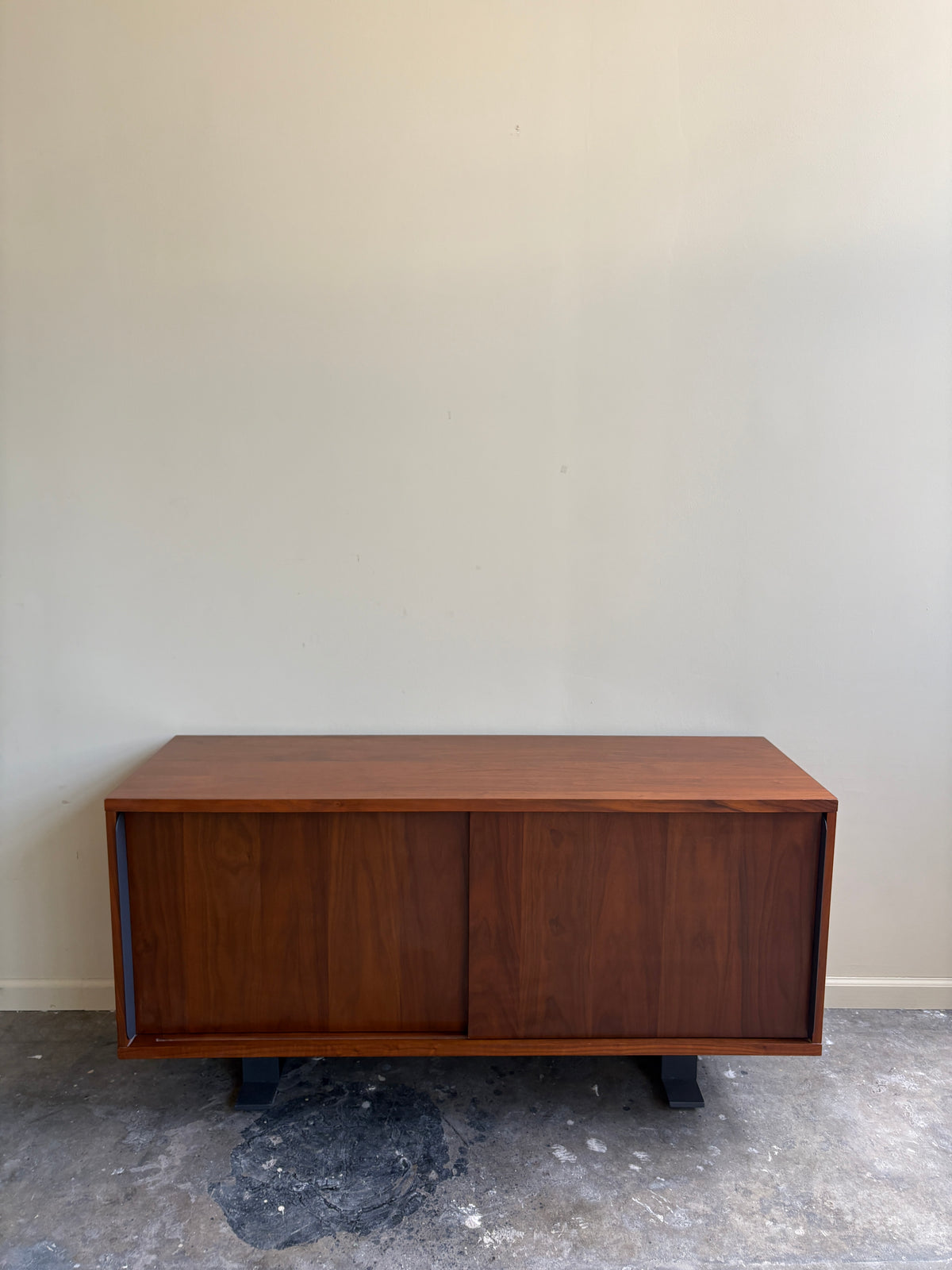 Walnut credenza with iron beam legs