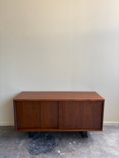 Walnut credenza with iron beam legs