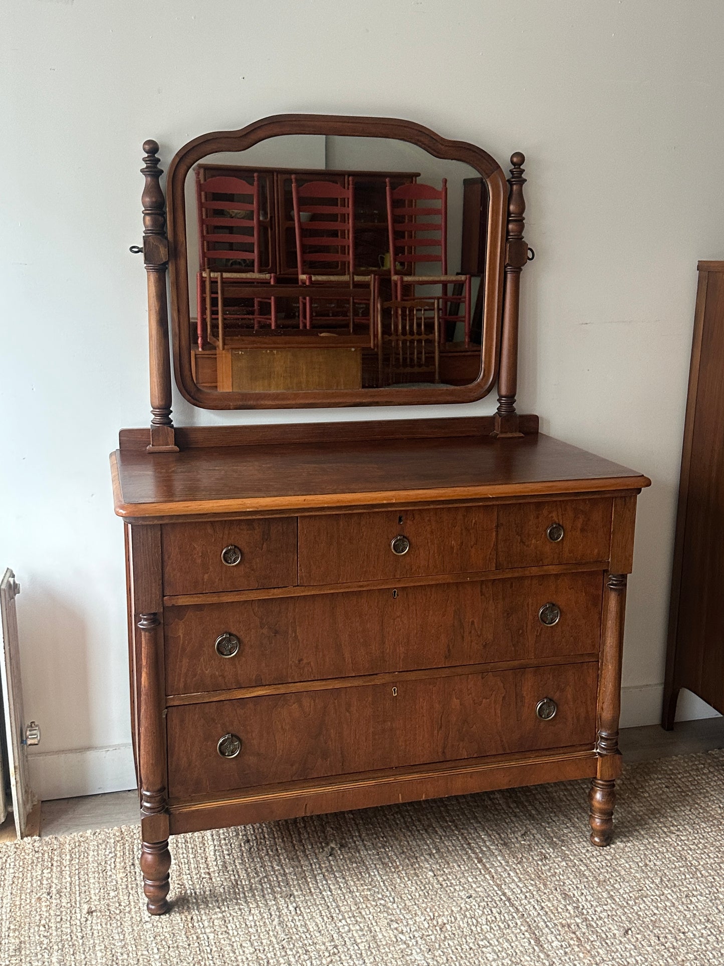 Depression walnut dresser and mirror