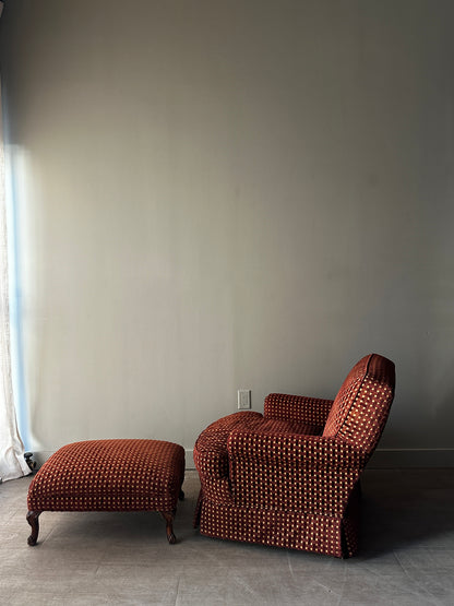 Basket weave fabric armchair with ottoman