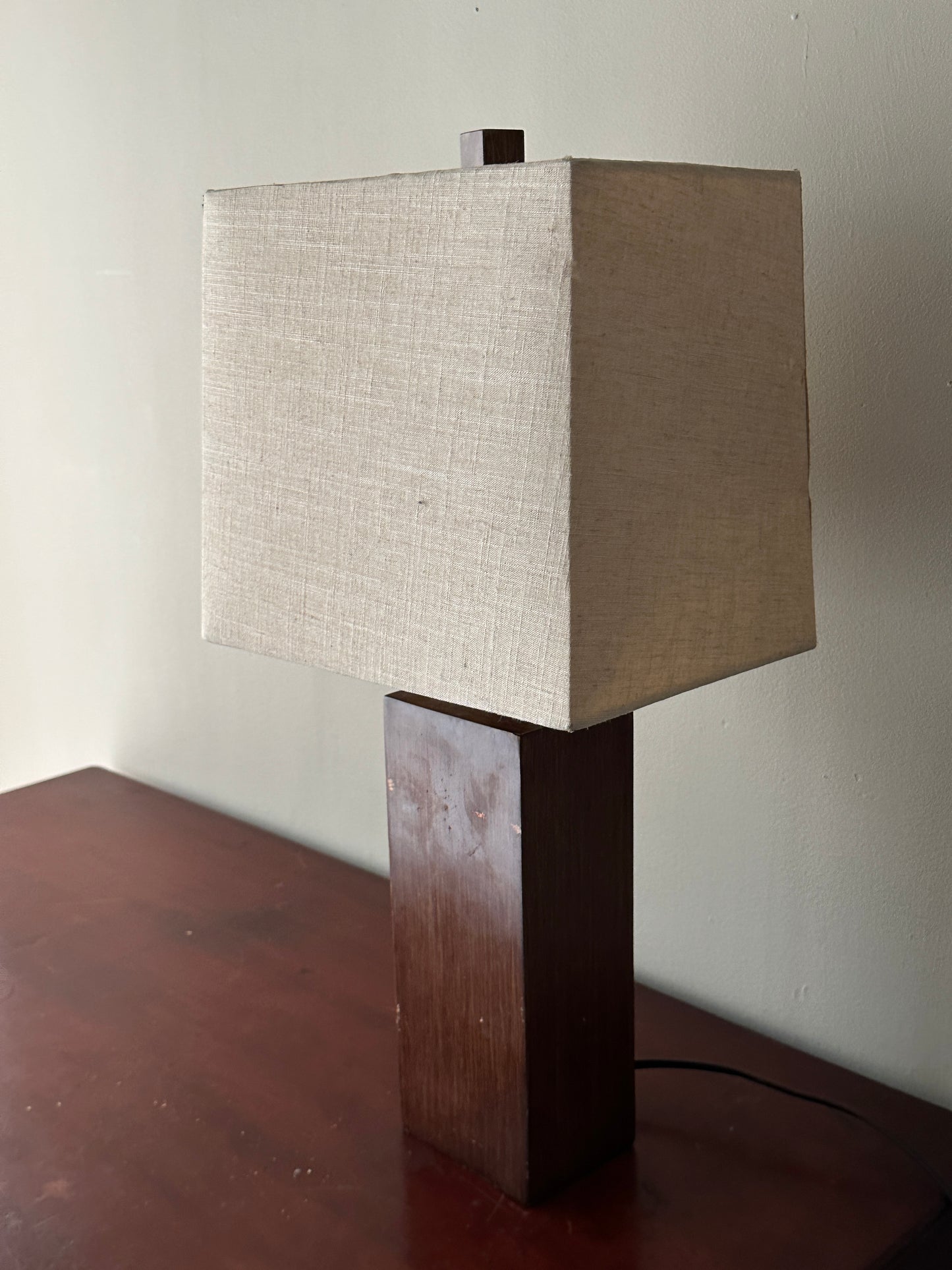 Walnut table lamp with scuffs