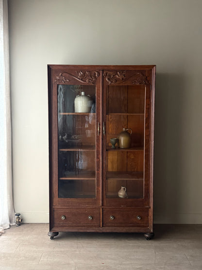 Golden oak display cabinet
