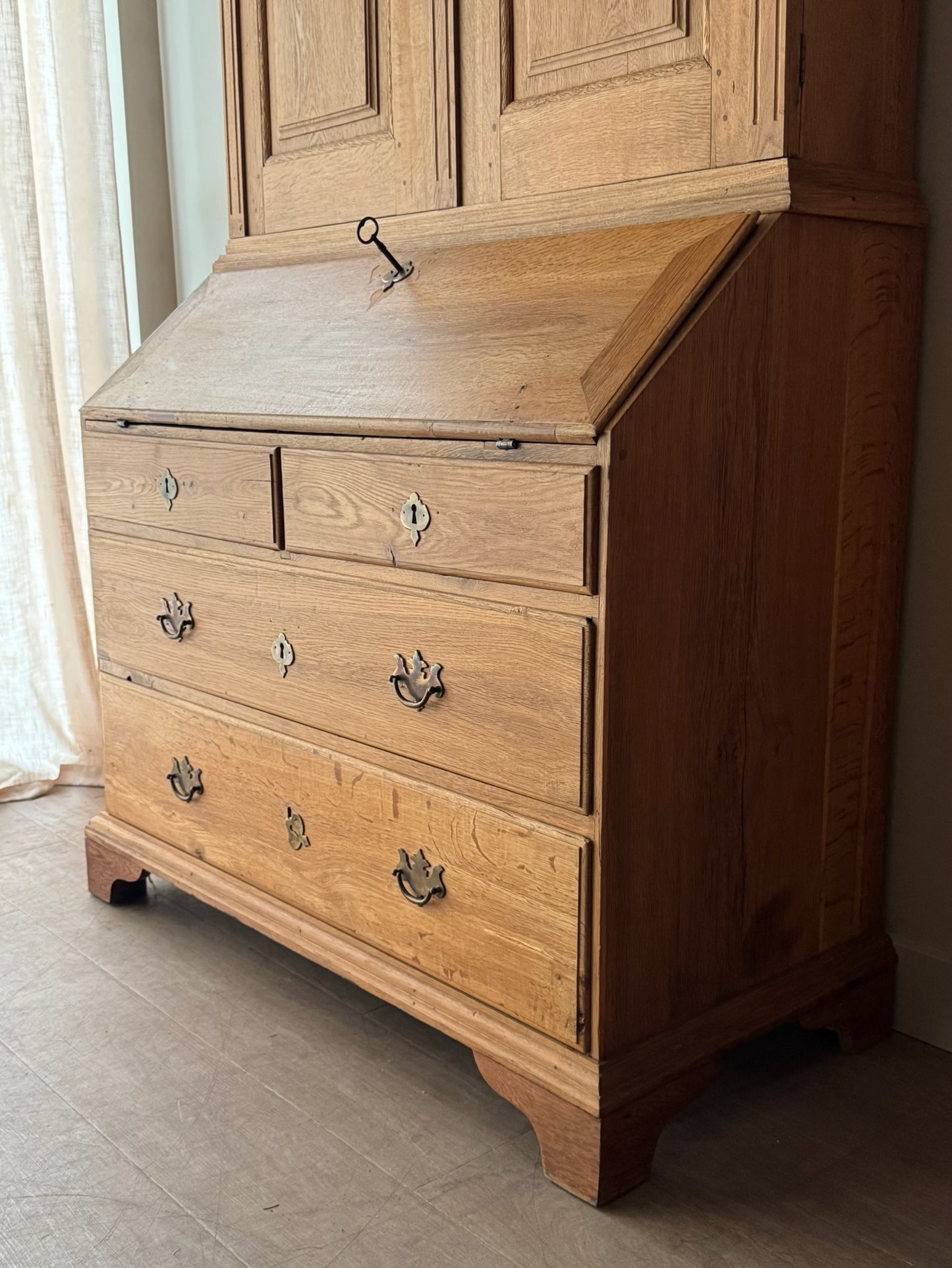 Danish inlaid oak secretary hutch