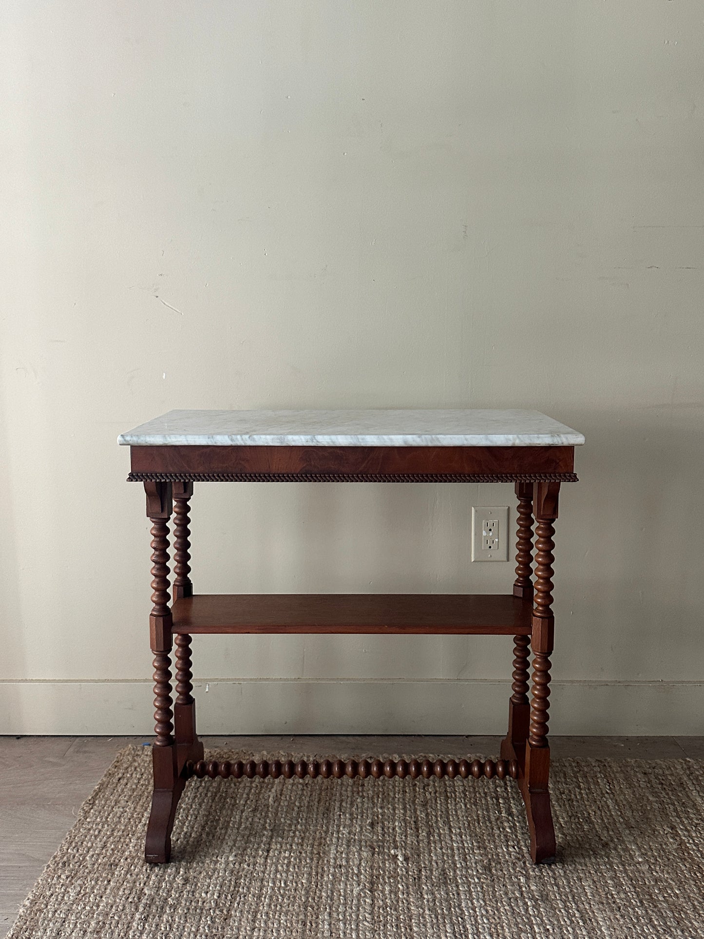 Marble top bobbin leg side table