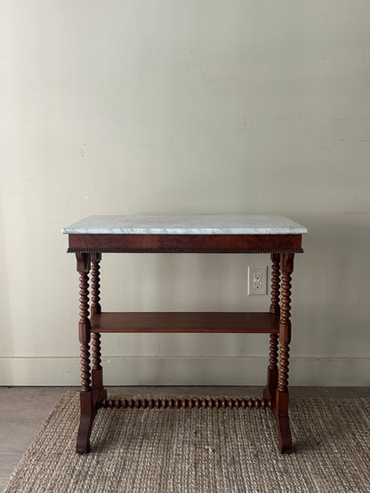 Marble top bobbin leg side table