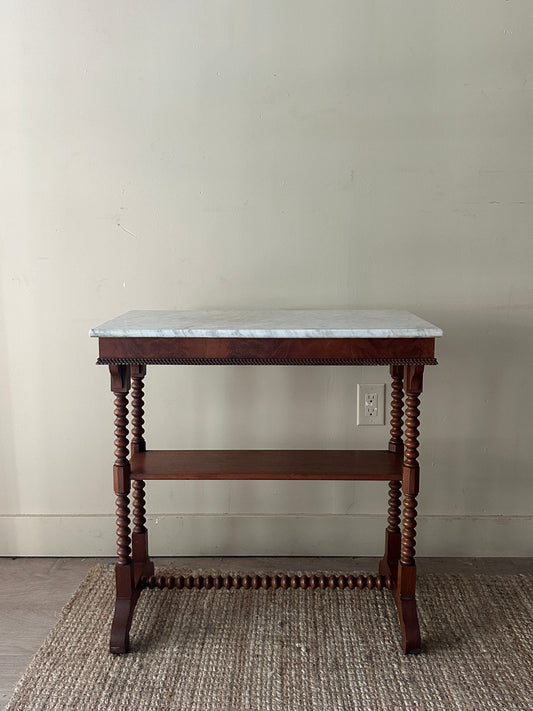 Marble top bobbin leg side table
