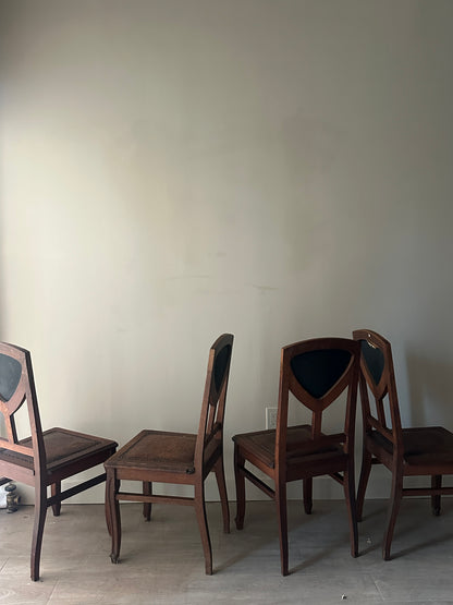 4 oak and leather dining chairs. (Sets of 2)