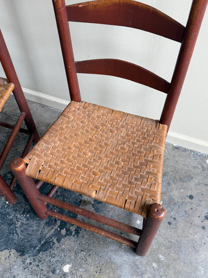 Pennsylvania painted maple ladder back chairs. Sold in pairs.
