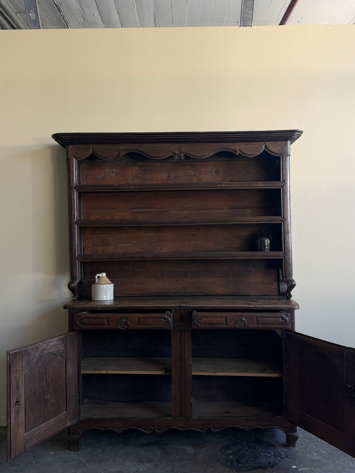18th c. French Provincial Walnut Two Piece Hutch