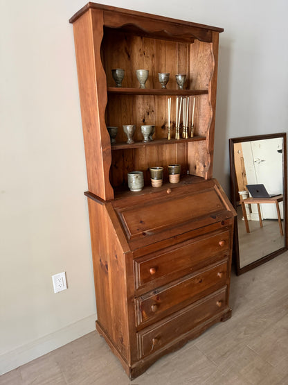 Pine two piece secretary hutch