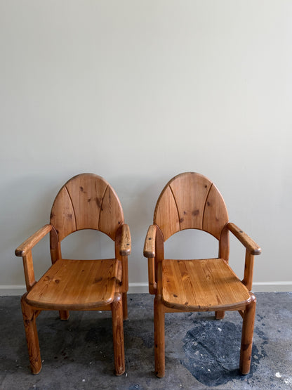 Danish pine arm chairs. Sold individually.