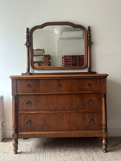 Depression walnut dresser and mirror