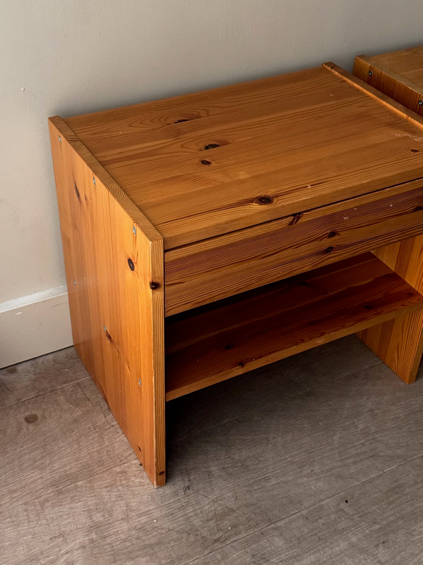 Swedish pine nightstands. Sold as a pair.