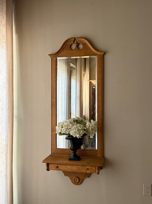 Danish oak mirror with shelf & drawer
