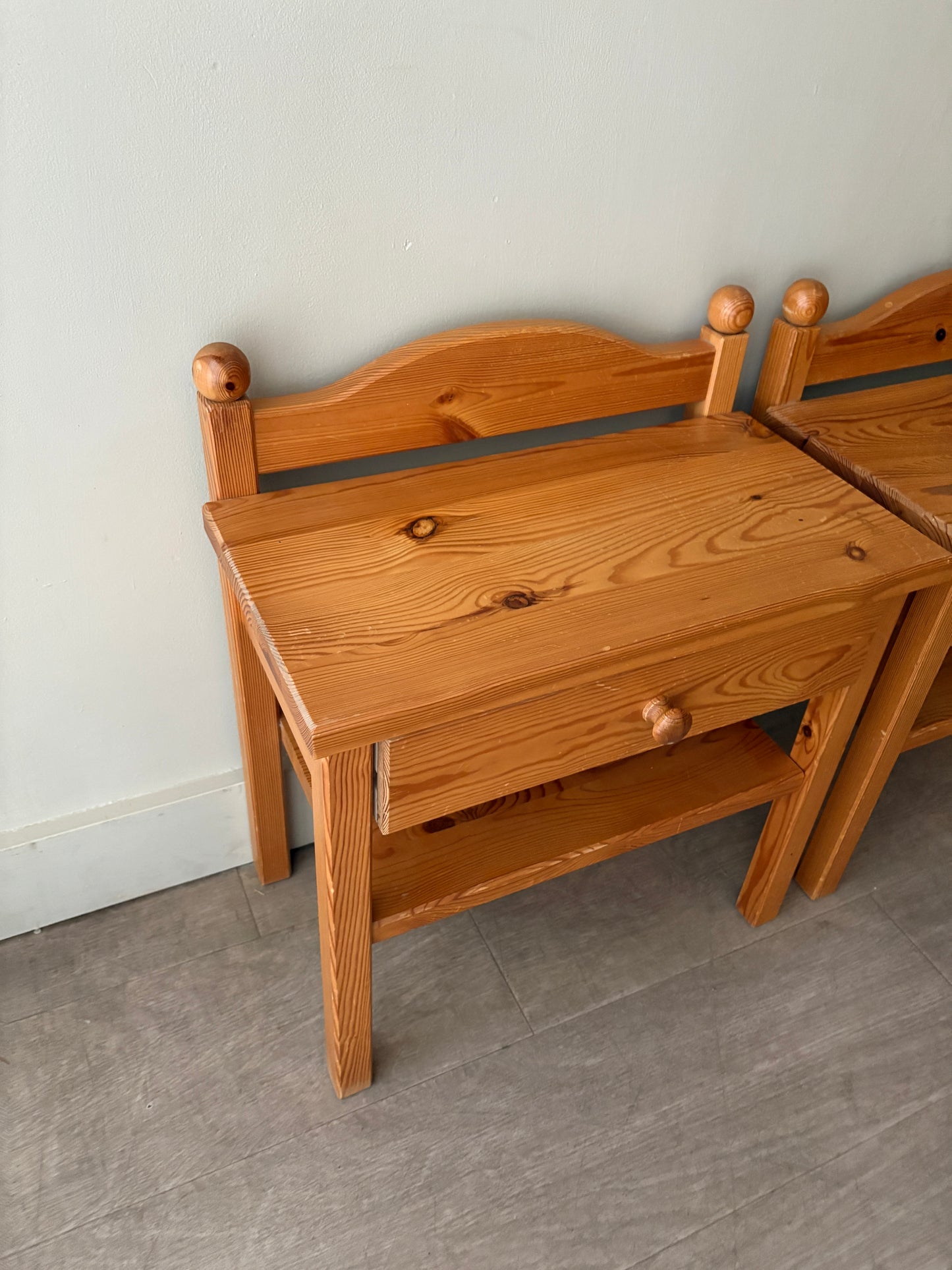 Swedish pine nightstands. Sold as a pair.