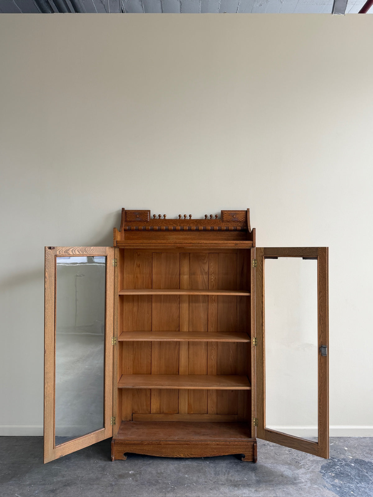Victorian golden oak display cabinet