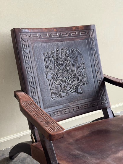 Angel Pazmino tooled leather folding lounge chair