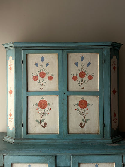 Two piece folk painted Swedish hutch