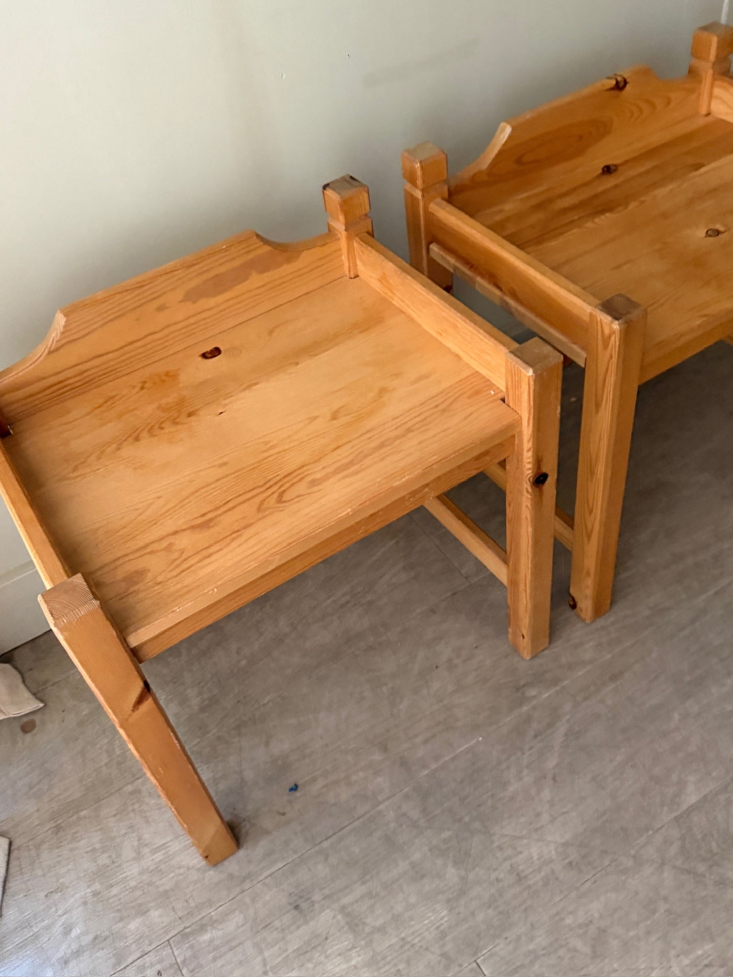 Swedish pine nightstands. Sold as a pair.