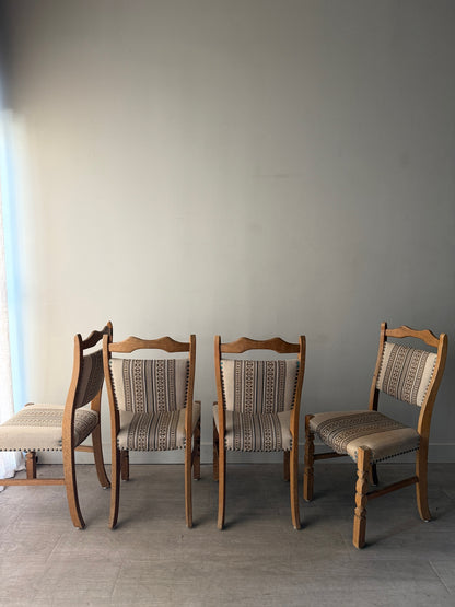 1970s Danish upholstered oak dining chairs. Sold as a set of 4.