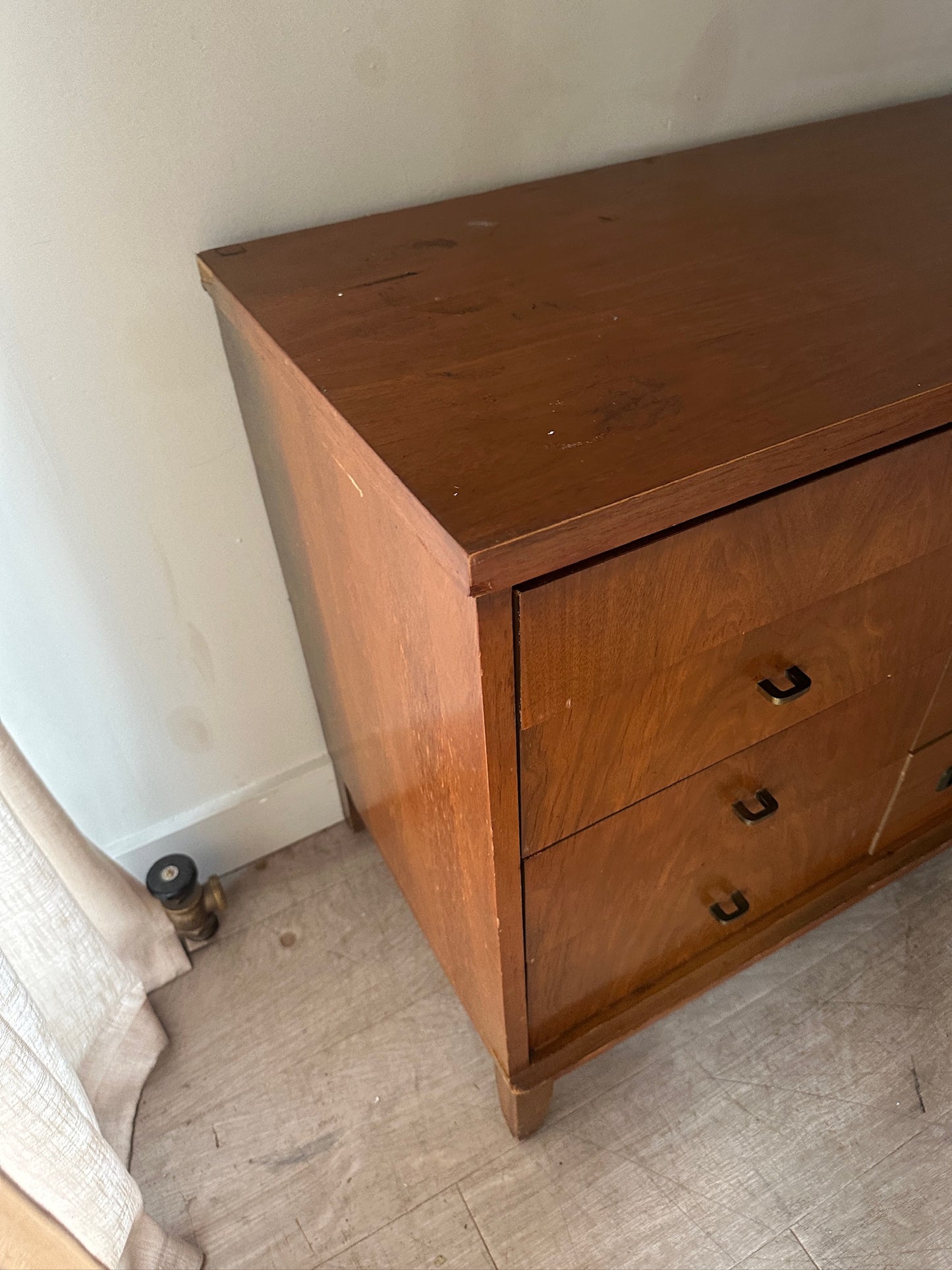 Campaign walnut 8 drawer dresser