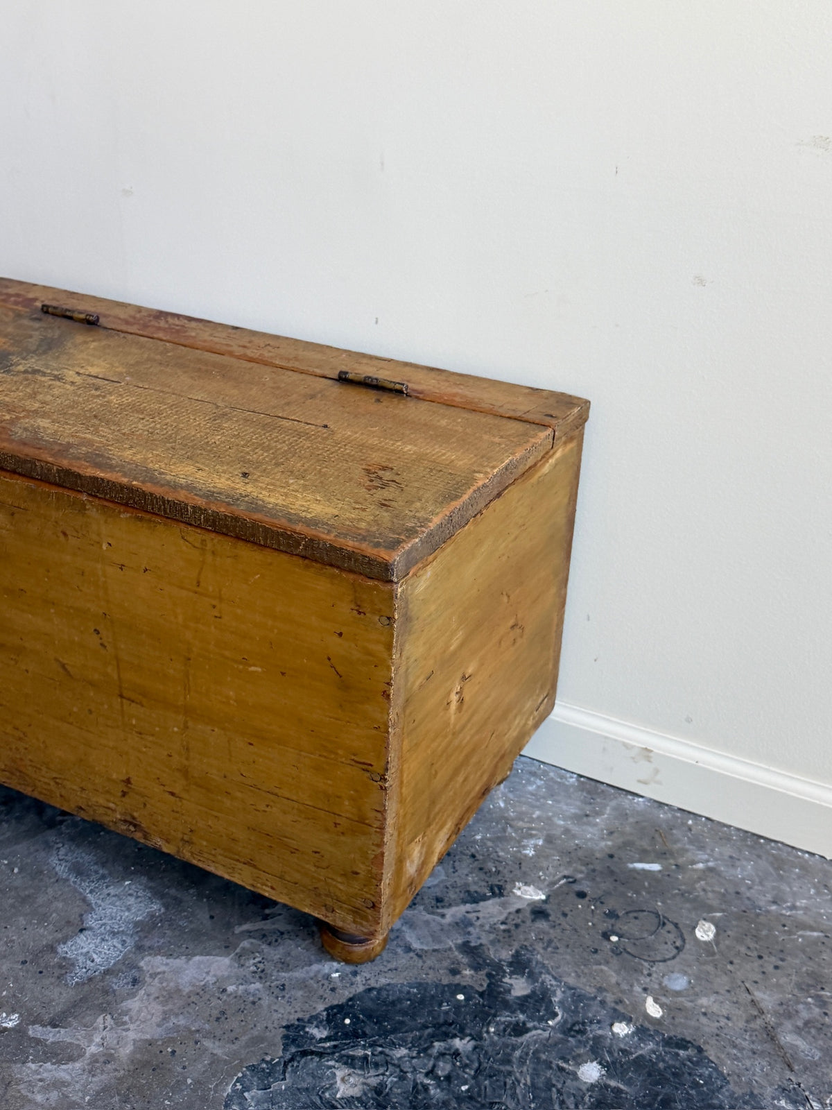 Pennsylvania Sheraton mustard painted small pine chest