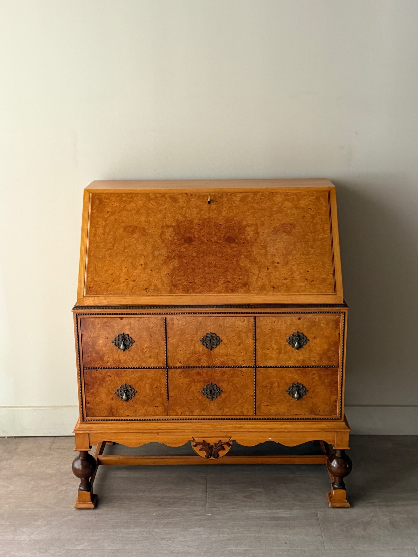 Swedish burl walnut secretary dresser