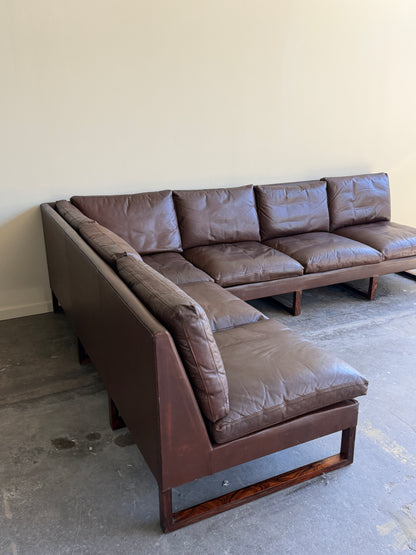 Danish Rosewood and Leather Sectional Sofa