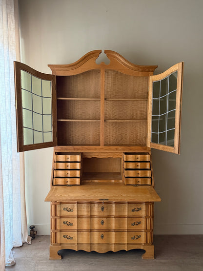 N. O. Andersen Danish two piece oak secretary cabinet