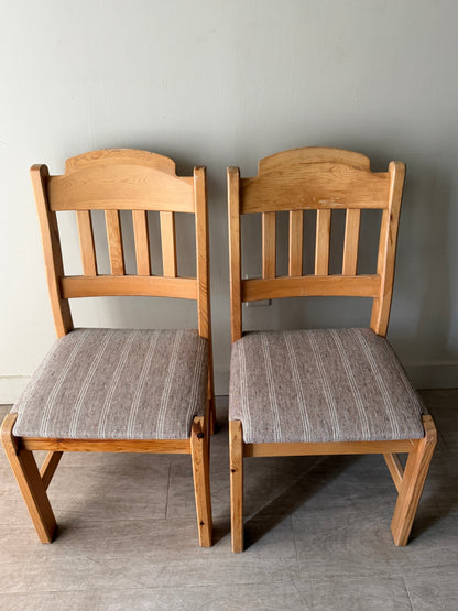 Danish upholstered pine dining chairs. Sets of 2.
