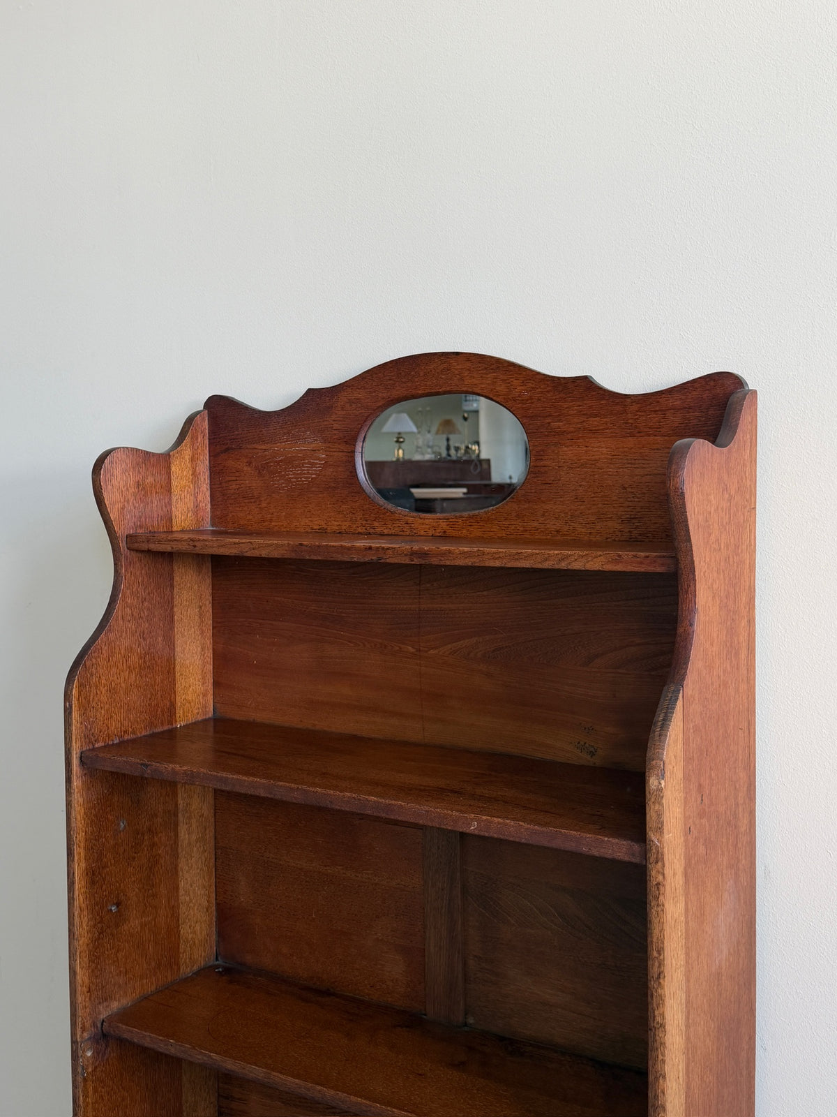 Oak bookcase with mirror