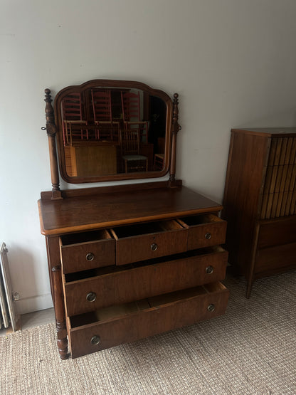 Depression walnut dresser and mirror