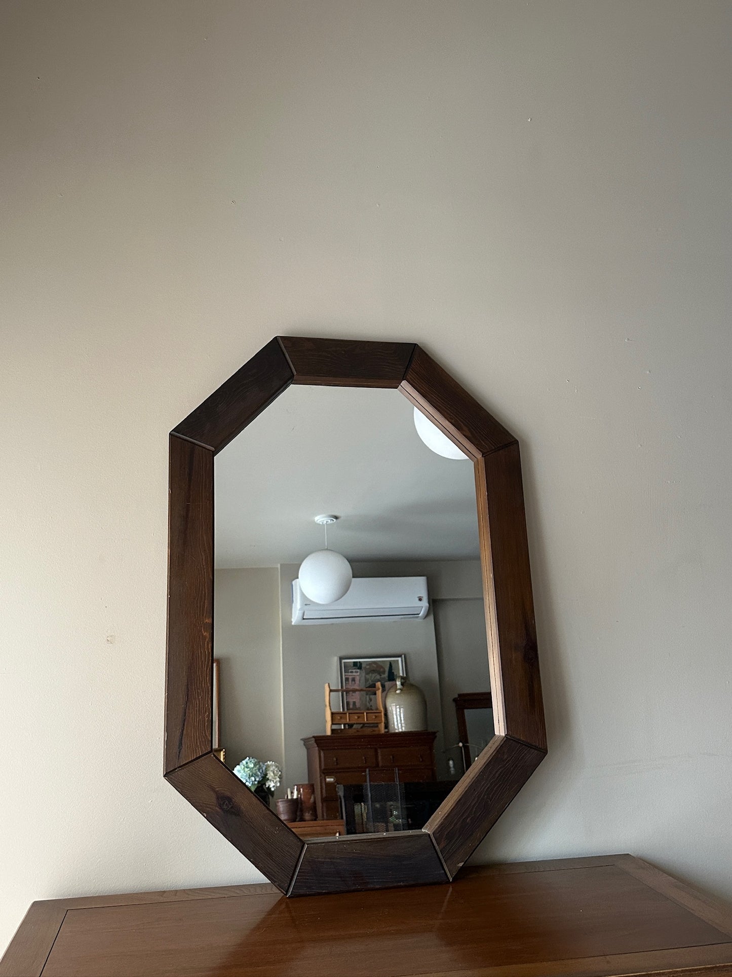 Swedish pine octagonal mirror