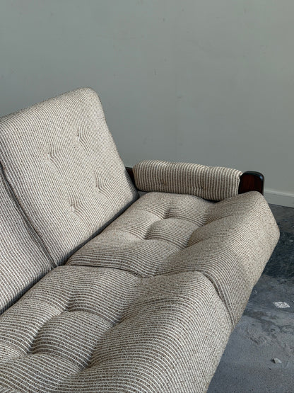 Danish mahogany sofa with striped wool upholstery