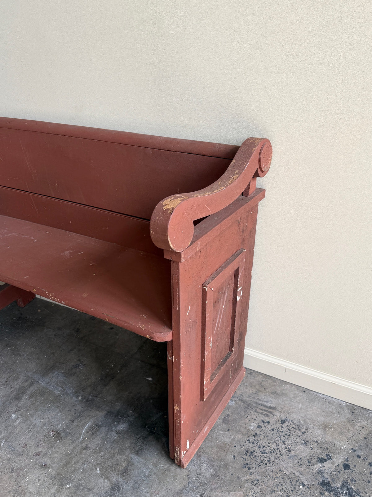 Red painted pine bench