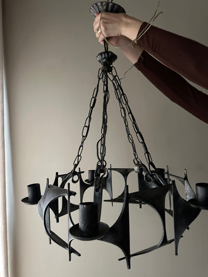 Brutalist wrought iron chandelier