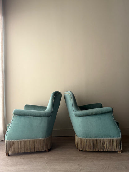 Danish velvet lounge chairs. Sold individually.