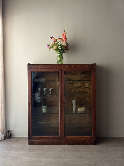 Golden oak display cabinet