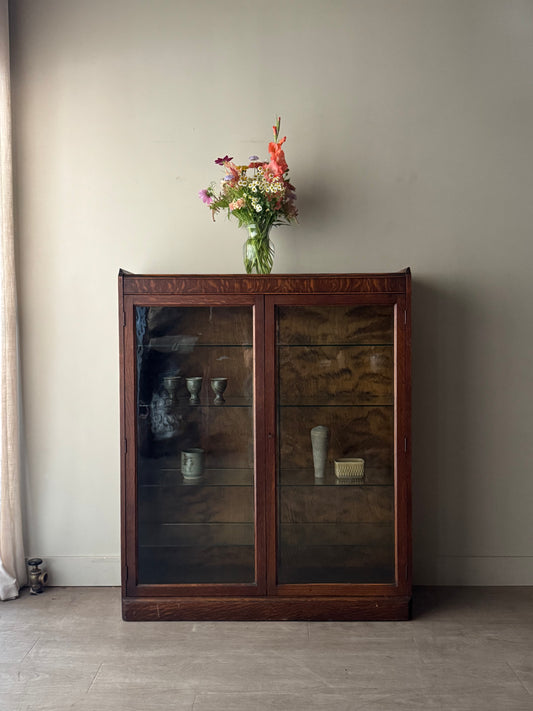 Golden oak display cabinet