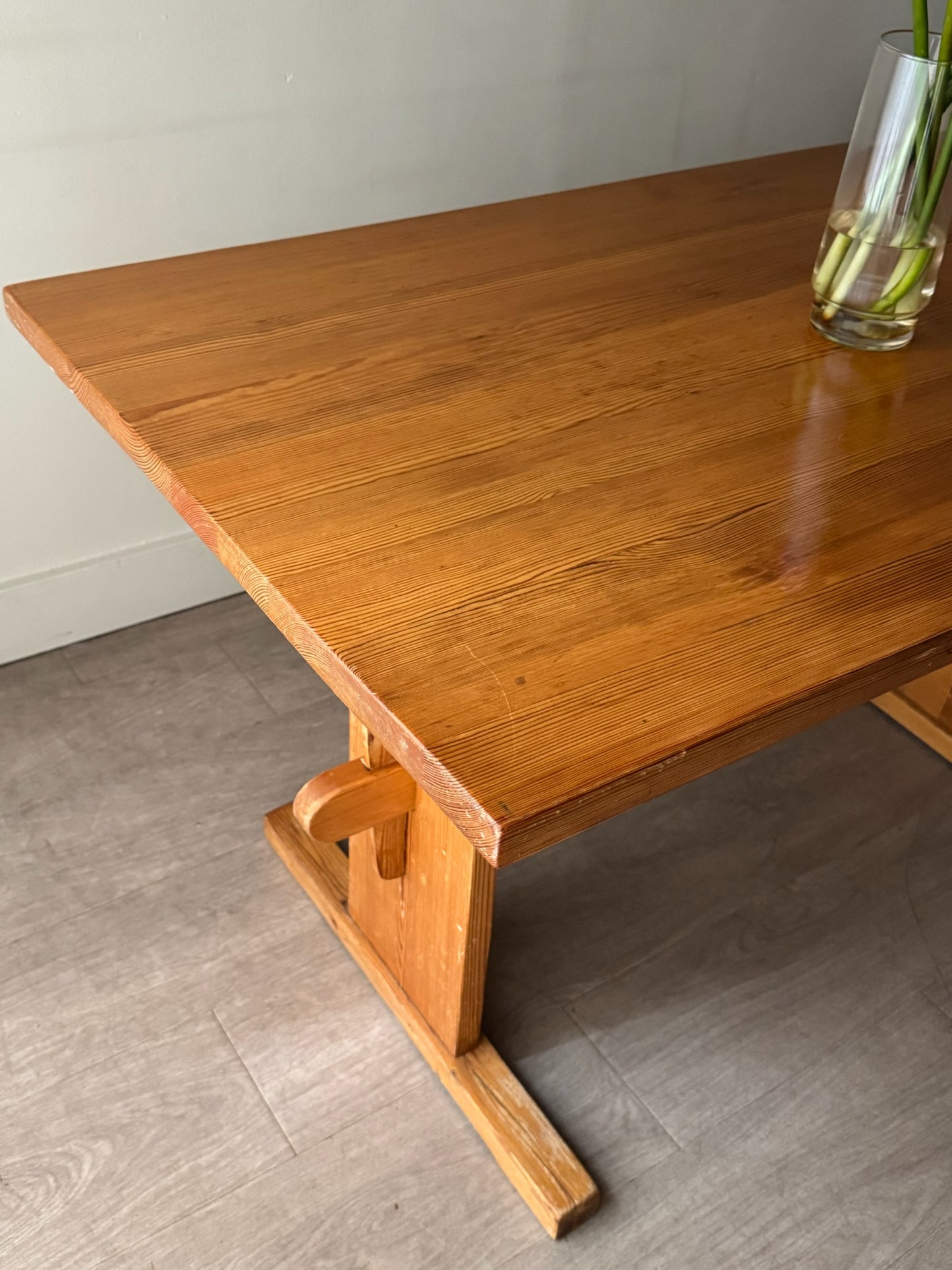 Danish pine trestle dining table
