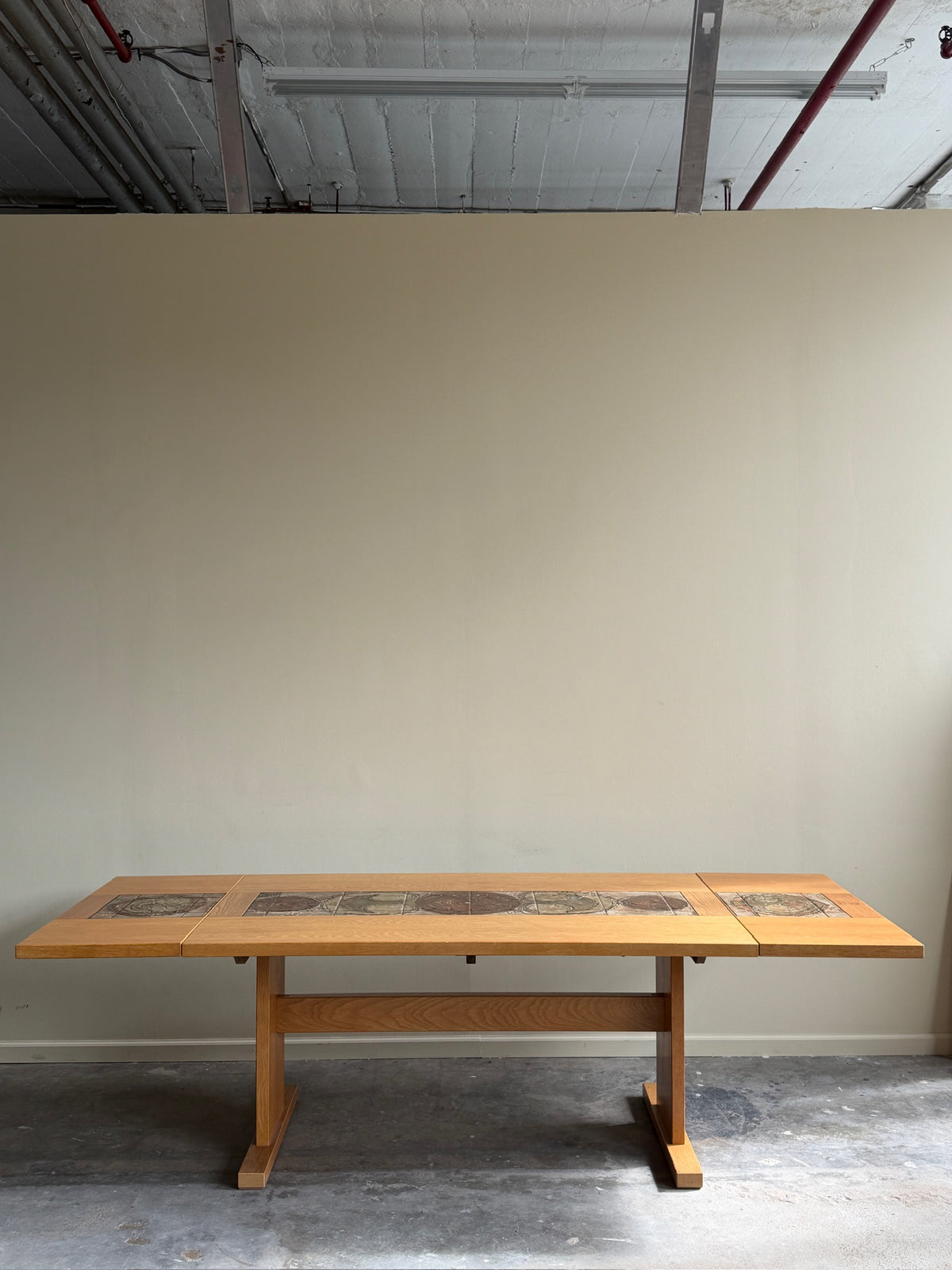 Poul Hermann Poulsen for Gangso Mobler Danish oak & tile dining table with extensions