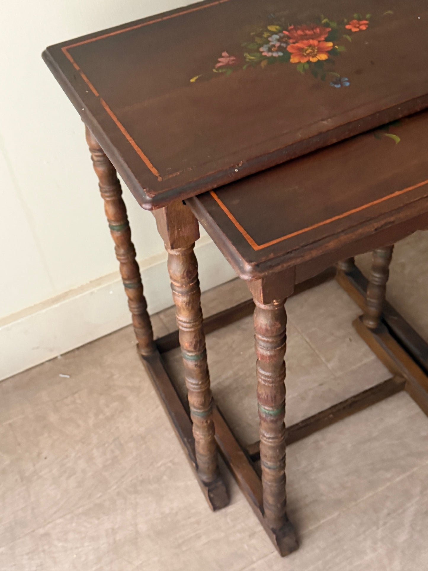 Edwardian painted oak nesting tables
