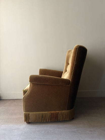 Danish olive mohair lounge chair