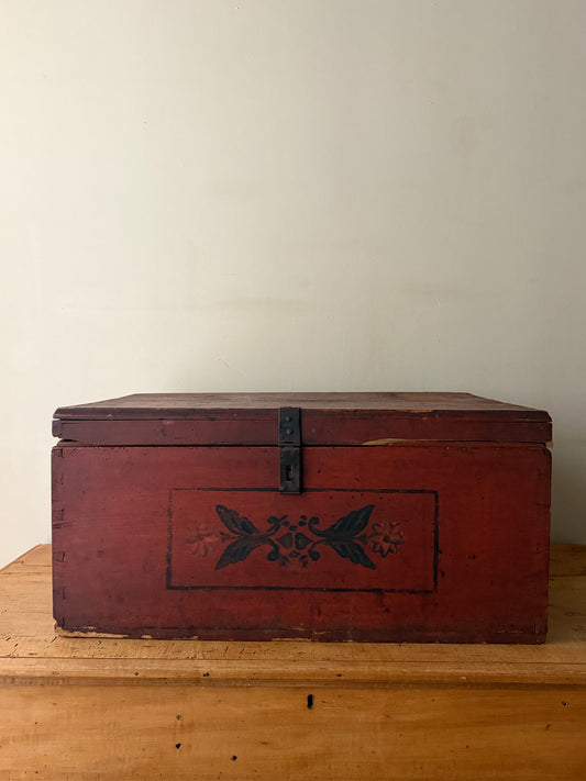 Small red painted chest