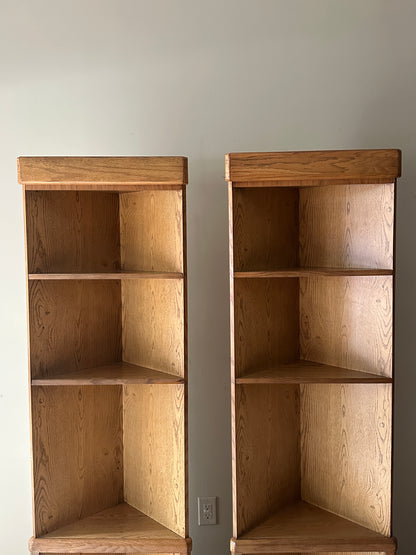 Laminate oak corner shelves. Sold individually.