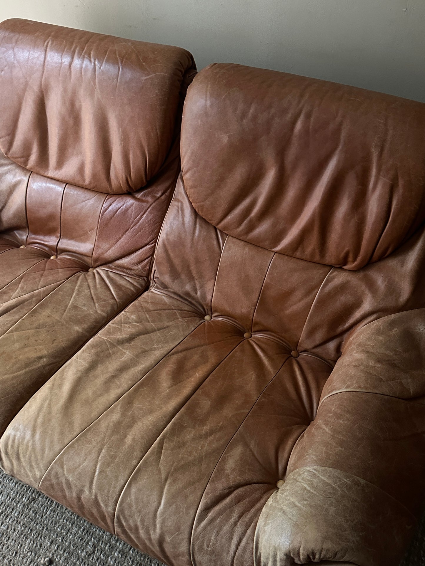 French leather and pine sofa