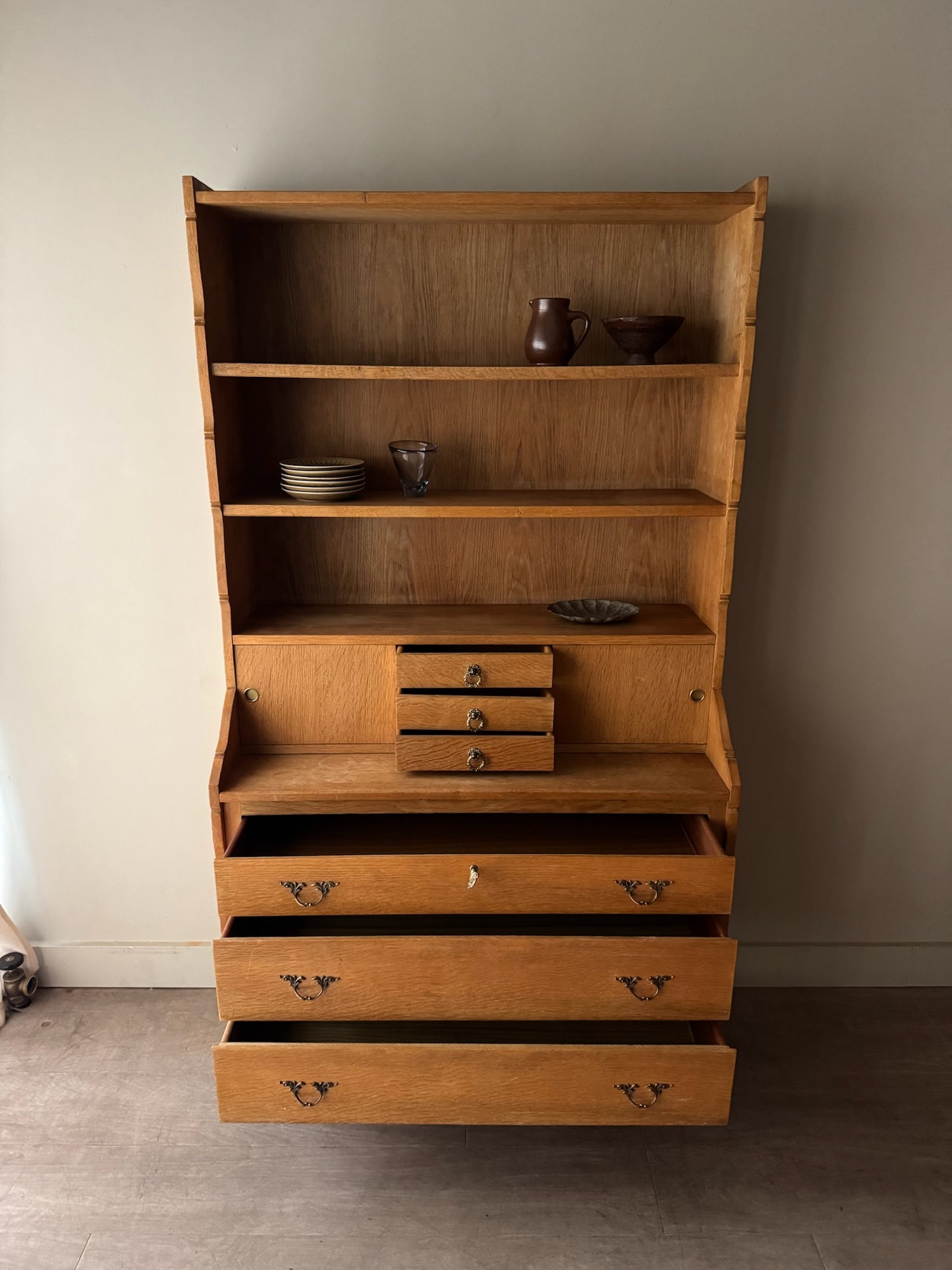 Danish oak secretary bookcase