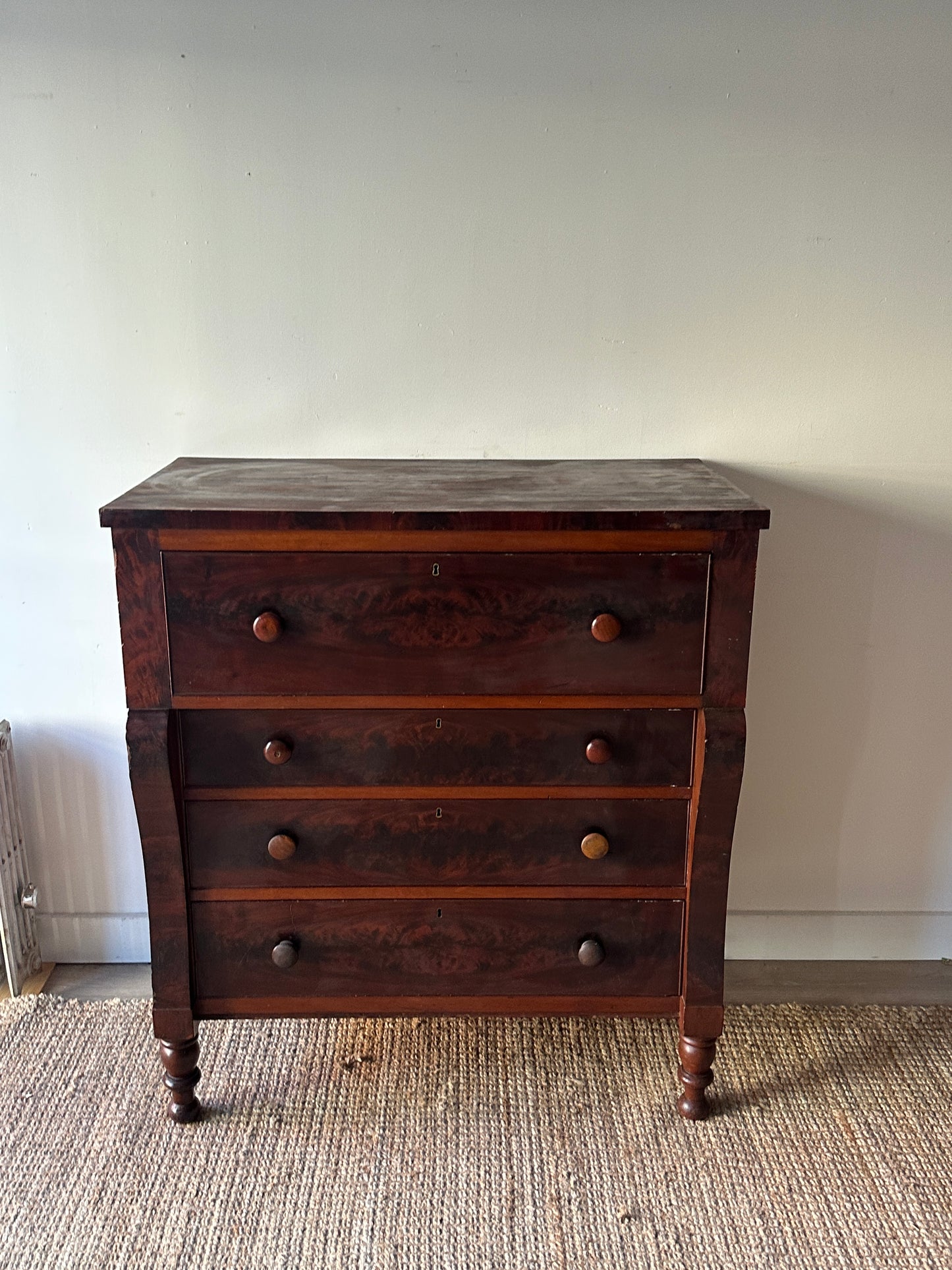 Mahogany burl front dresser